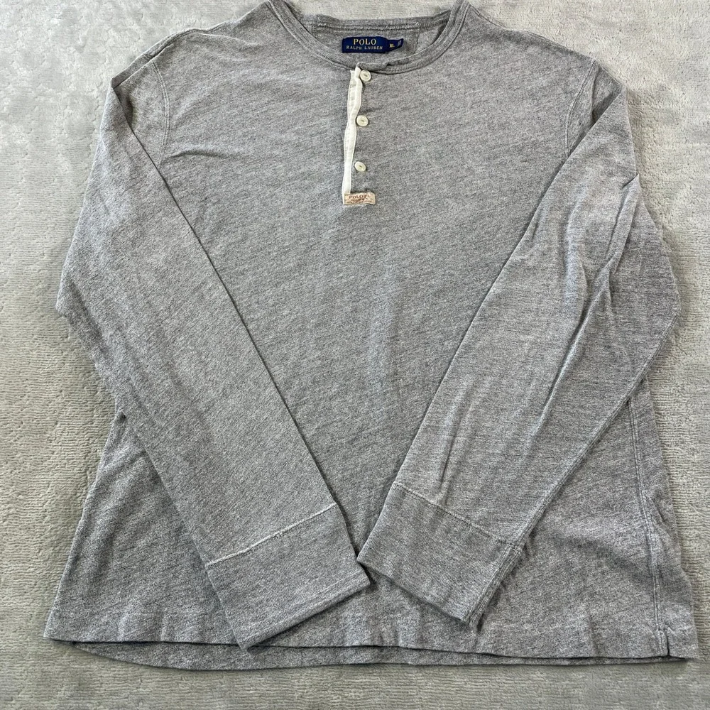 Polo Ralph Lauren Henley Shirt  Mens XL Gray Long Sleeve Classic Preppy School